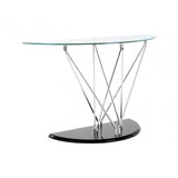 Halo Half Moon Console Table, Chromed Glass, Black
