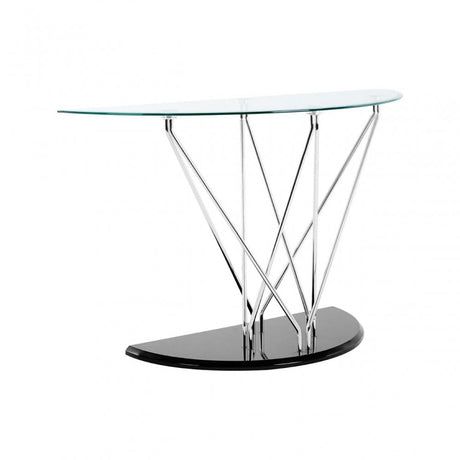 Halo Half Moon Console Table, Chromed Glass, Black