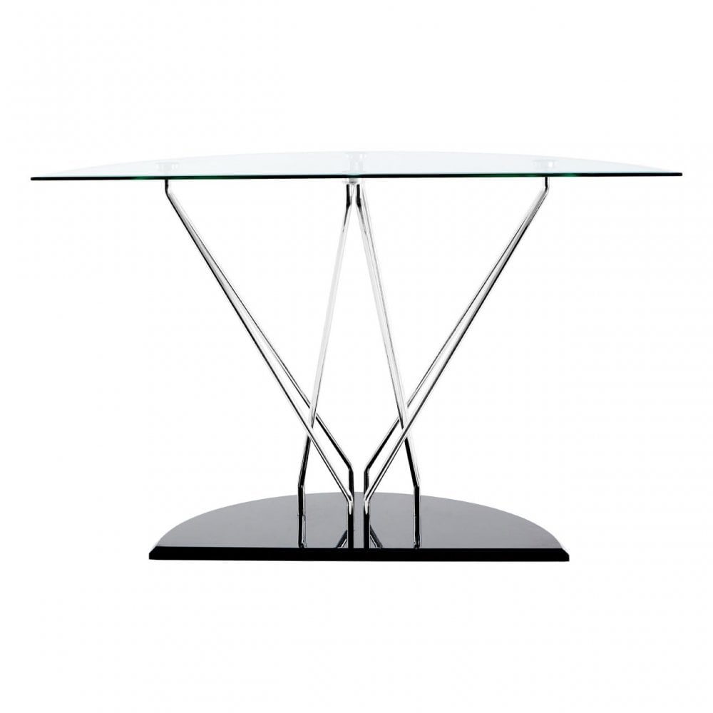 Halo Half Moon Console Table, Chromed Glass, Black