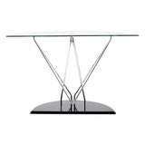 Halo Half Moon Console Table, Chromed Glass, Black