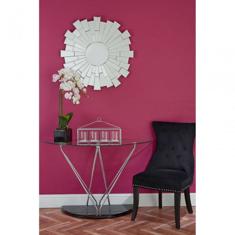 Halo Half Moon Console Table, Chromed Glass, Black