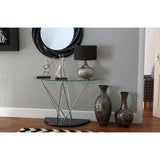 Halo Half Moon Console Table, Chromed Glass, Black