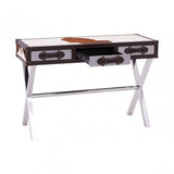 Brown / White Genuine Cowhide Console Table, Cowhide, Stainless Steel, Brown