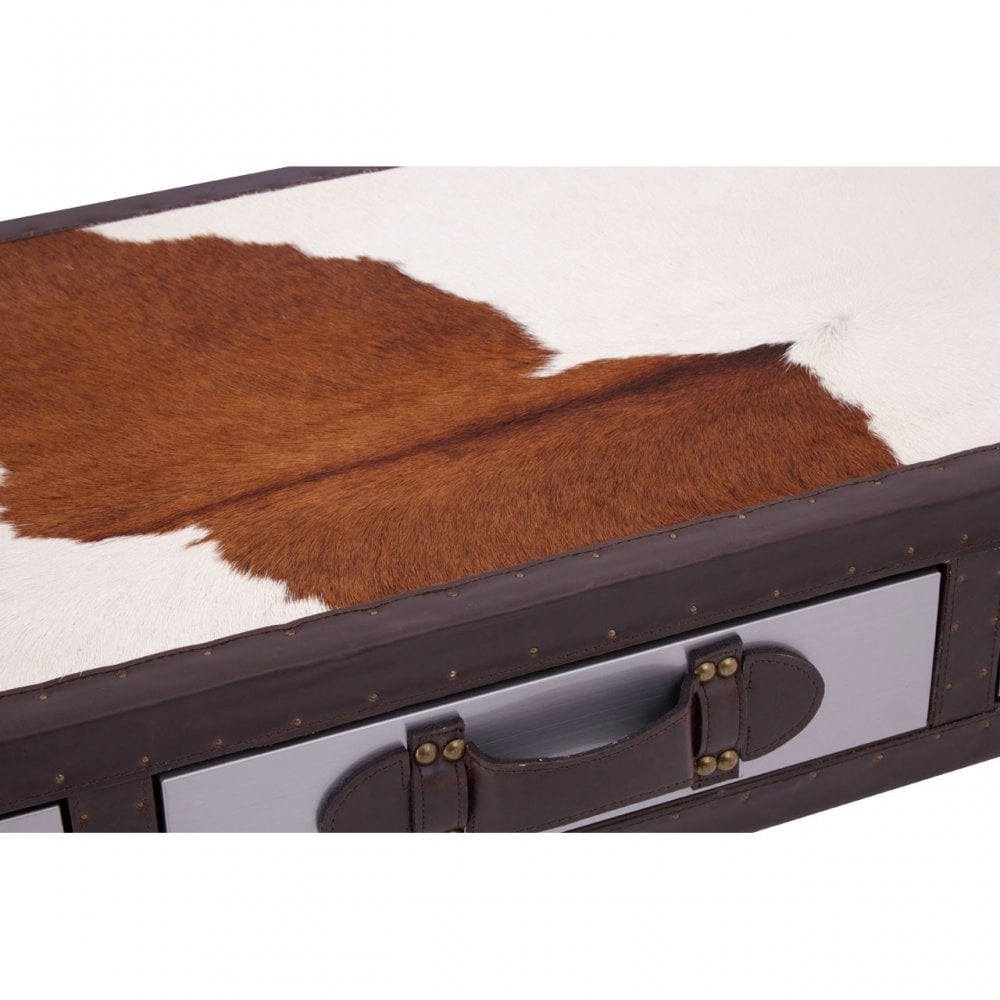 Brown / White Genuine Cowhide Console Table, Cowhide, Stainless Steel, Brown