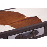 Brown / White Genuine Cowhide Console Table, Cowhide, Stainless Steel, Brown