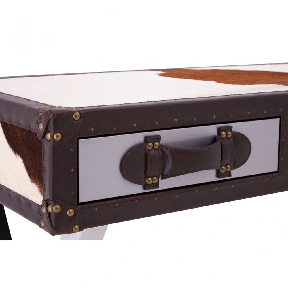Brown / White Genuine Cowhide Console Table, Cowhide, Stainless Steel, Brown