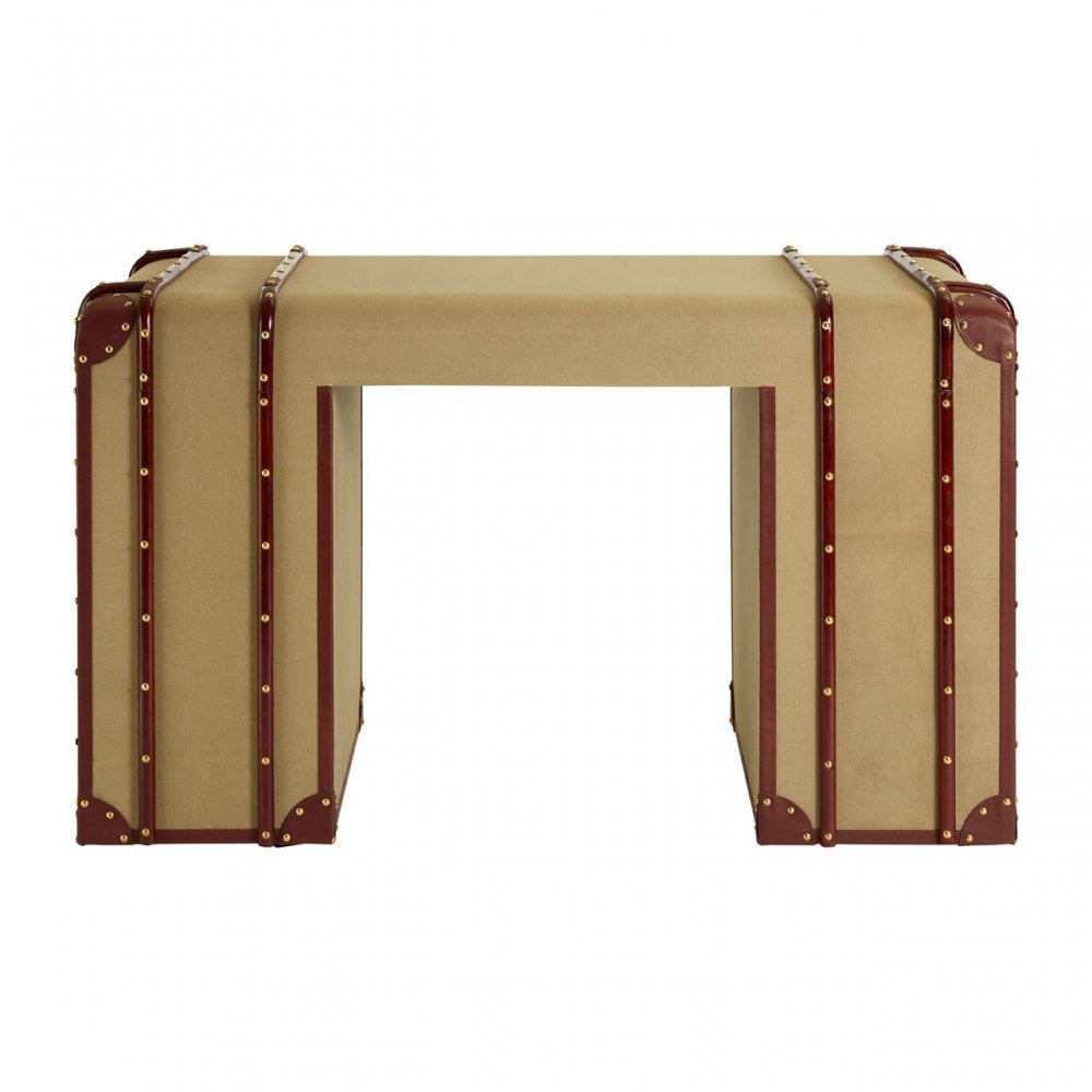 Columbus Leather Trim Canvas Desk, Canvas, Mango Wood, Gold