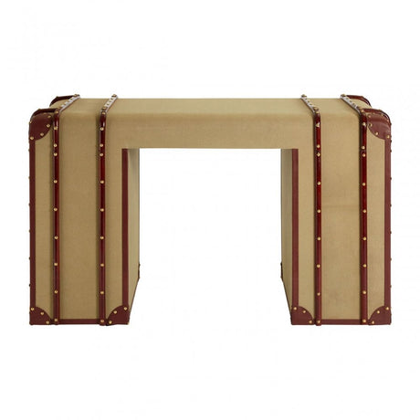 Columbus Leather Trim Canvas Desk, Canvas, Mango Wood, Gold