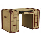 Columbus Leather Trim Canvas Desk, Canvas, Mango Wood, Gold