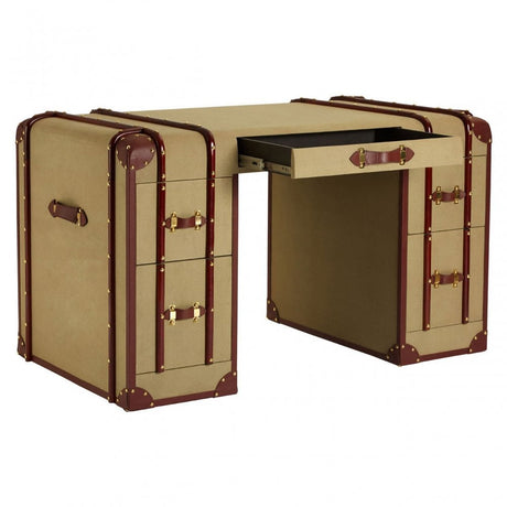 Columbus Leather Trim Canvas Desk, Canvas, Mango Wood, Gold