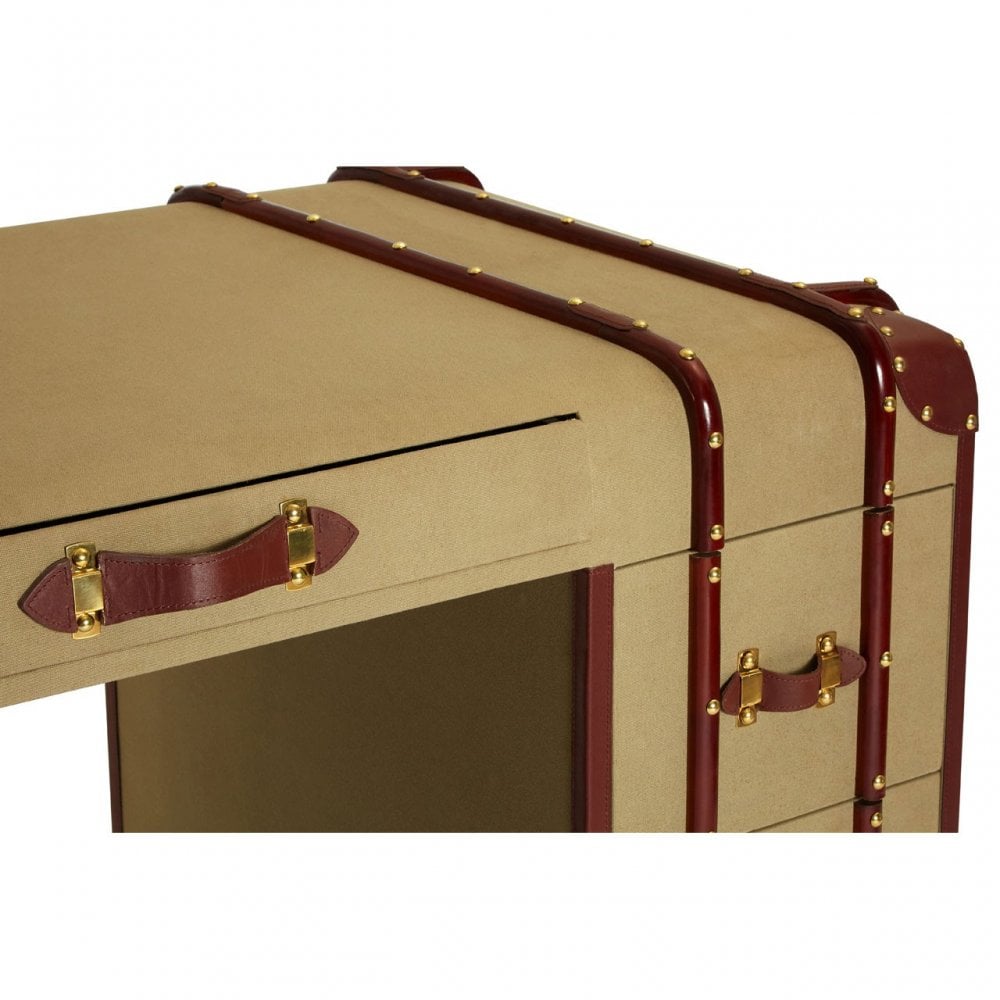 Columbus Leather Trim Canvas Desk, Canvas, Mango Wood, Gold