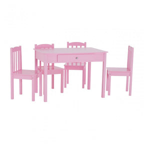 Childrens Wooden Pink Table and Chair Set - 4 Chairs & 1 Table