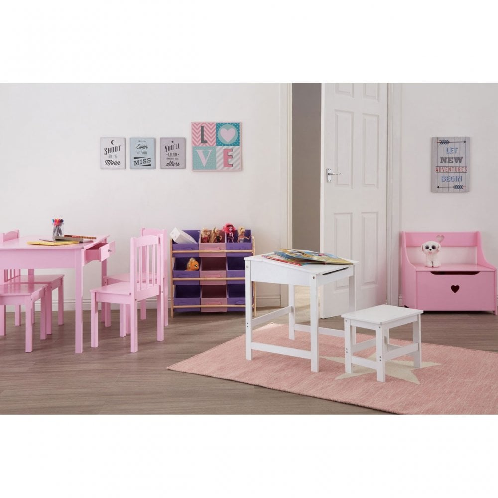 Childrens Wooden Pink Table and Chair Set - 4 Chairs & 1 Table