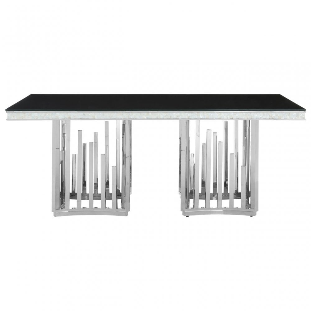 Elisa Silver Finish Dining Table, Stainless Steel, Glass, Silver