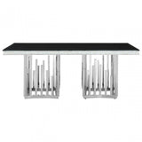 Elisa Silver Finish Dining Table, Stainless Steel, Glass, Silver
