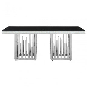 Elisa Silver Finish Dining Table, Stainless Steel, Glass, Silver