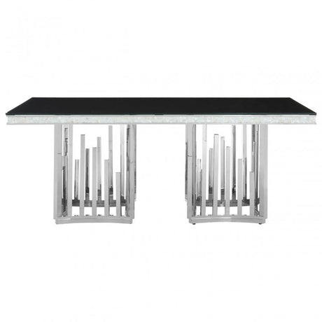 Elisa Silver Finish Dining Table, Stainless Steel, Glass, Silver
