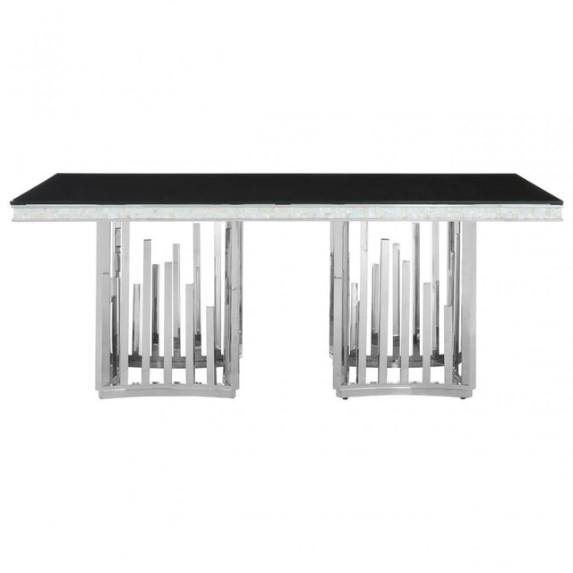Elisa Silver Finish Dining Table, Stainless Steel, Glass, Silver
