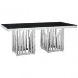 Elisa Silver Finish Dining Table, Stainless Steel, Glass, Silver