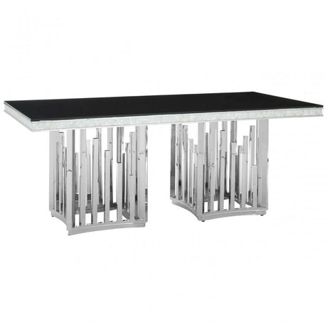 Elisa Silver Finish Dining Table, Stainless Steel, Glass, Silver