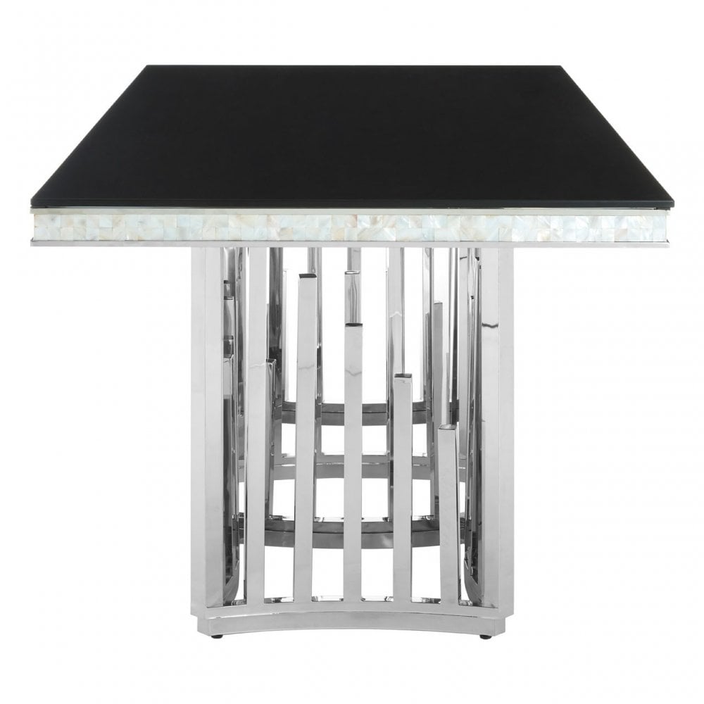 Elisa Silver Finish Dining Table, Stainless Steel, Glass, Silver