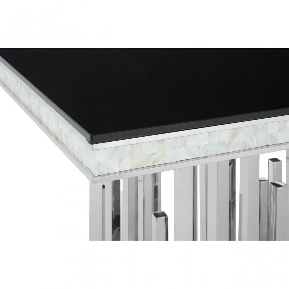 Elisa Silver Finish Dining Table, Stainless Steel, Glass, Silver