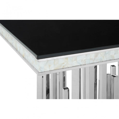 Elisa Silver Finish Dining Table, Stainless Steel, Glass, Silver