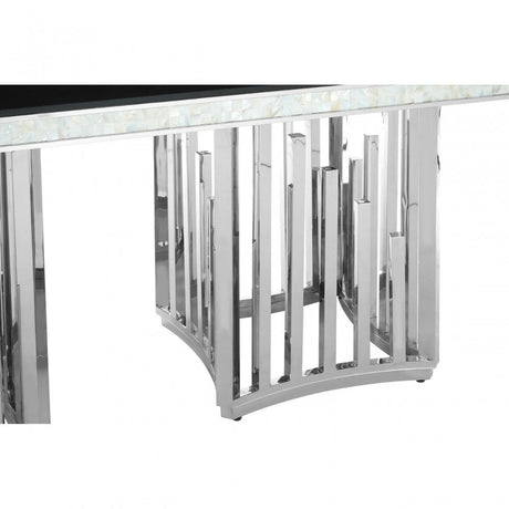 Elisa Silver Finish Dining Table, Stainless Steel, Glass, Silver