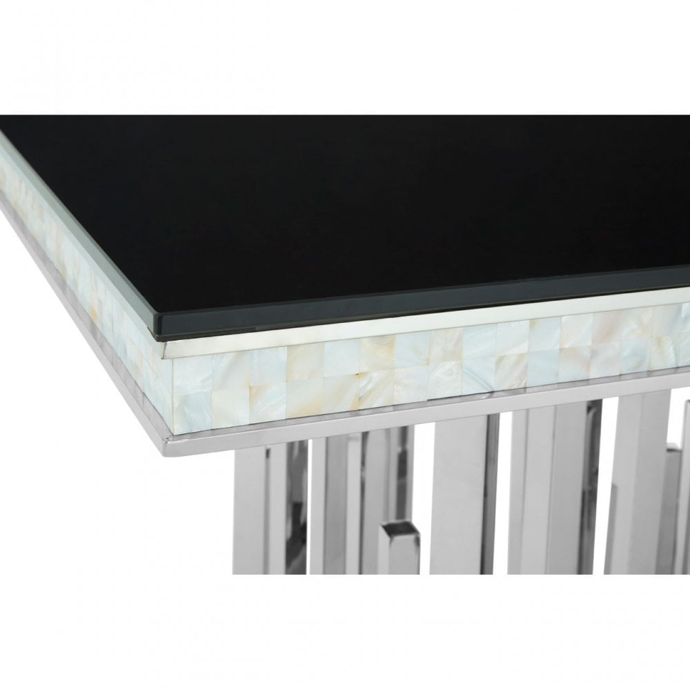 Elisa Silver Finish Dining Table, Stainless Steel, Glass, Silver