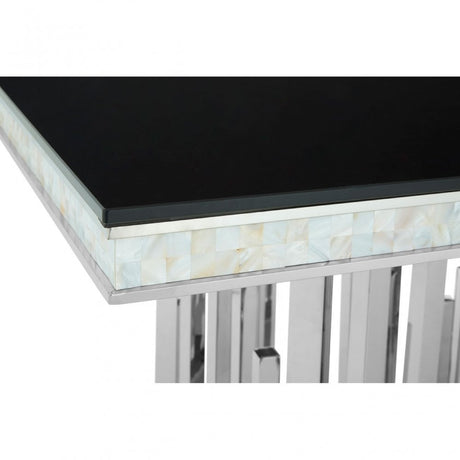 Elisa Silver Finish Dining Table, Stainless Steel, Glass, Silver
