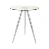 Barton Round Bar Table, Tempered Glass, Silver