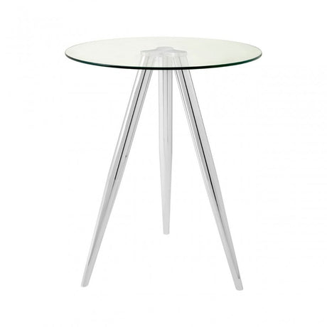 Barton Round Bar Table, Tempered Glass, Silver