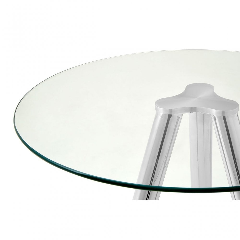 Barton Round Bar Table, Tempered Glass, Silver