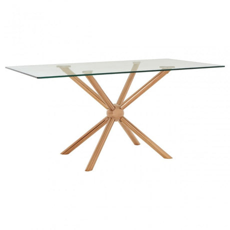 Donal Rectangular / Rose Gold Dining Table, Stainless Steel, Glass, Rose Gold
