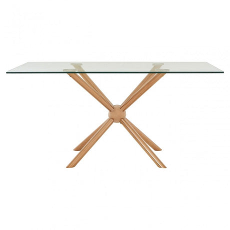 Donal Rectangular / Rose Gold Dining Table, Stainless Steel, Glass, Rose Gold