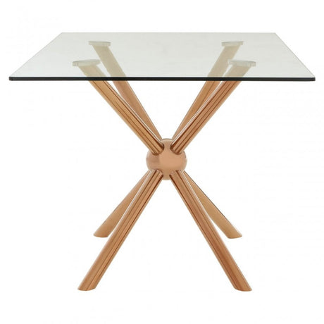 Donal Rectangular / Rose Gold Dining Table, Stainless Steel, Glass, Rose Gold