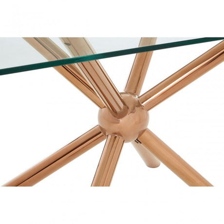 Donal Rectangular / Rose Gold Dining Table, Stainless Steel, Glass, Rose Gold