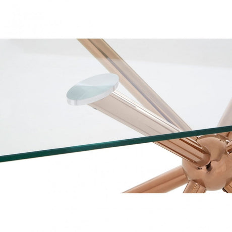 Donal Rectangular / Rose Gold Dining Table, Stainless Steel, Glass, Rose Gold