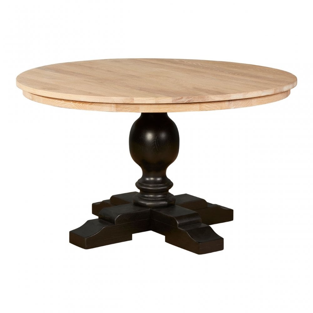 Brisbane Whitewash Top / Black Dining Table, Oak Wood, Brown
