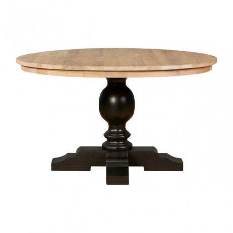Brisbane Whitewash Top / Black Dining Table, Oak Wood, Brown
