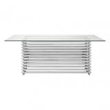 Chiqui Dining Table, Stainless Steel, Glass, Silver