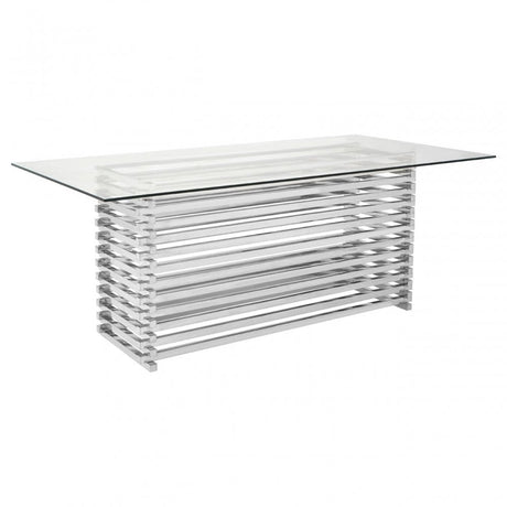 Chiqui Dining Table, Stainless Steel, Glass, Silver