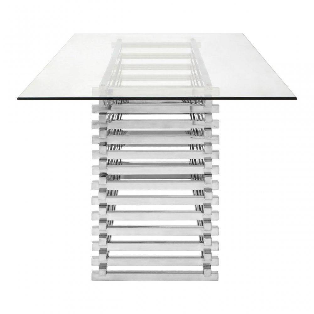 Chiqui Dining Table, Stainless Steel, Glass, Silver