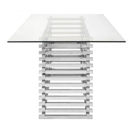 Chiqui Dining Table, Stainless Steel, Glass, Silver