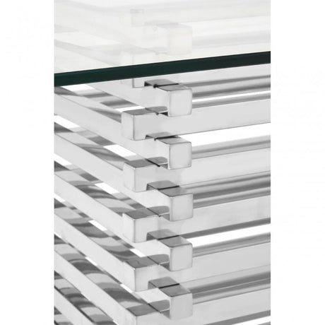 Chiqui Dining Table, Stainless Steel, Glass, Silver