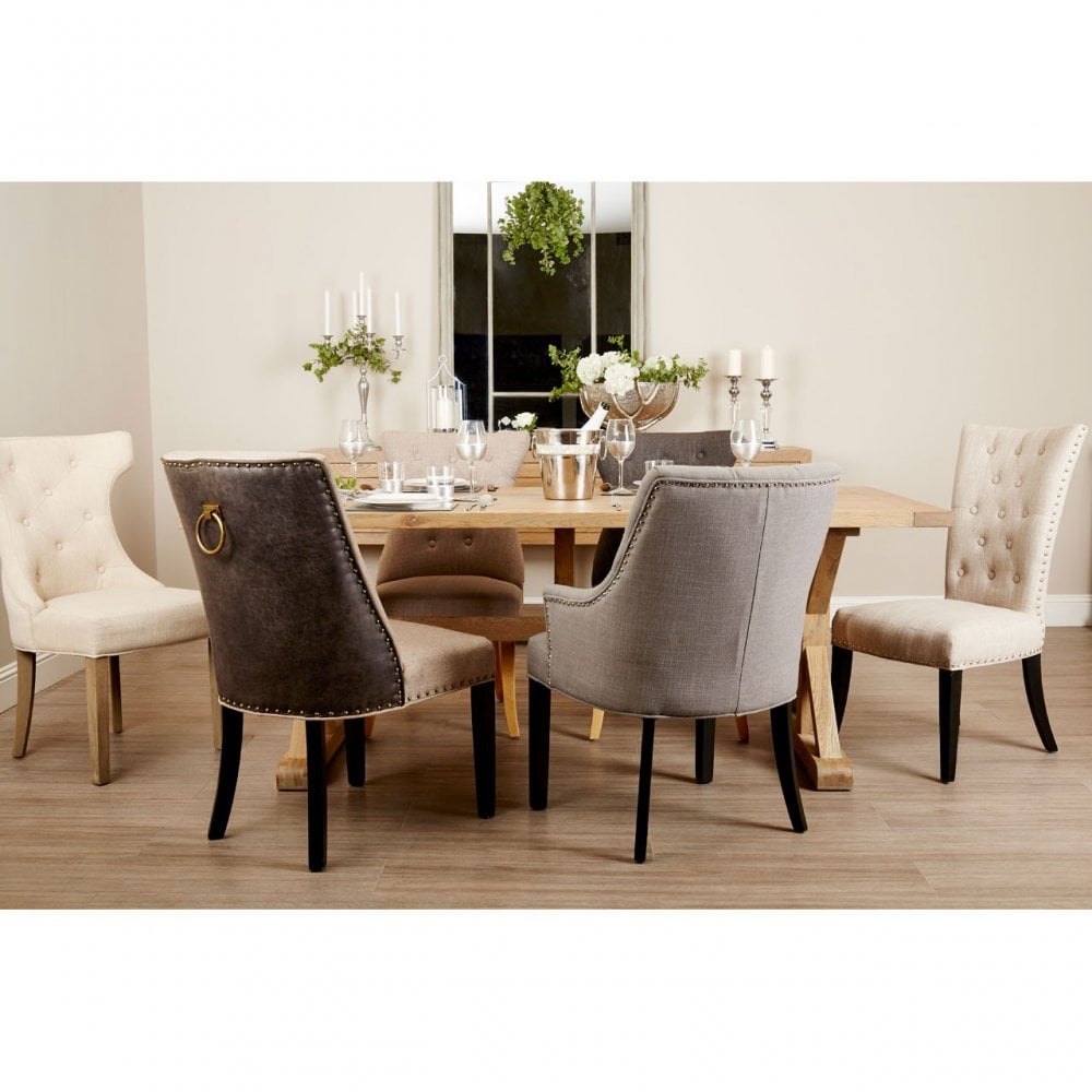 Brisbane Aged Grey Dining Table, Oak Wood, Brown