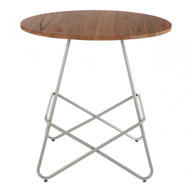 Brock Grey Metal & Elm Wood Round Table, Elm Wood, Grey