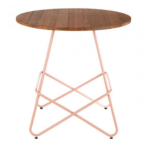 Brock Pink Metal & Elm Wood Round Table, Elm Wood, Pink
