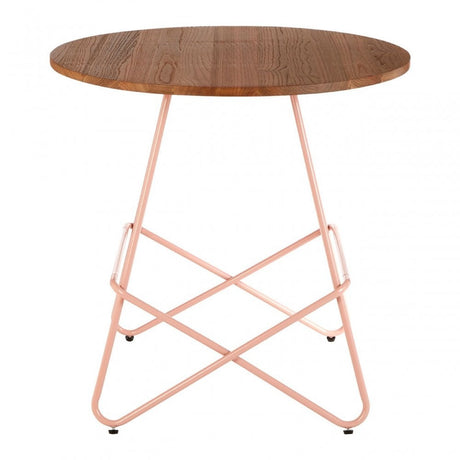 Brock Pink Metal & Elm Wood Round Table, Elm Wood, Pink