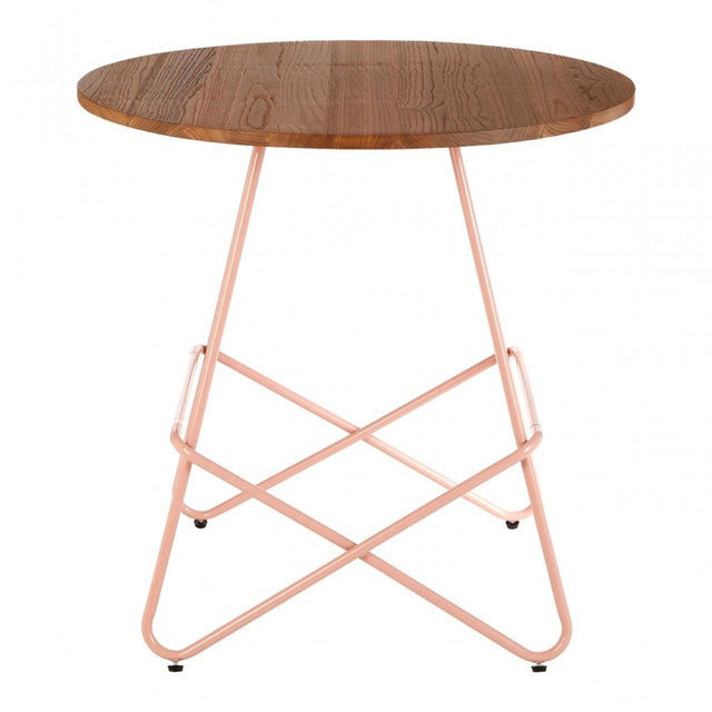 Brock Pink Metal & Elm Wood Round Table, Elm Wood, Pink